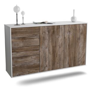 Sideboard Peoria | hängend | Korpus Weiß | Front in Treibholz Holz Optik | 136x79x35cm (BxHxT)