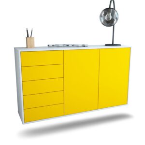Sideboard Peoria | hängend | Korpus Weiß | Front in Gelb | 136x79x35cm (BxHxT)