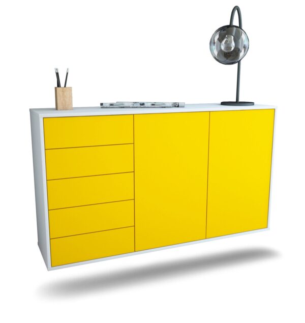 Sideboard Peoria | hängend | Korpus Weiß | Front in Gelb | 136x79x35cm (BxHxT)