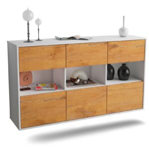 Sideboard Paterson | hängend | Korpus Weiß | Front in Eiche Holz Optik | 136x79x35cm (BxHxT)