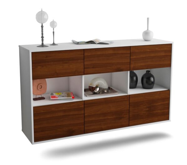 Sideboard Paterson | hängend | Korpus Weiß | Front in Walnuss Holz Optik | 136x79x35cm (BxHxT)