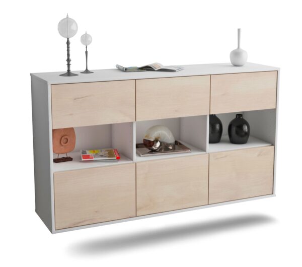 Sideboard Paterson | hängend | Korpus Weiß | Front in Zeder Holz Optik | 136x79x35cm (BxHxT)