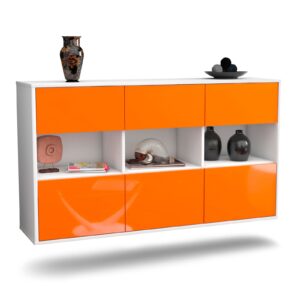 Sideboard Paterson | hängend | Korpus Weiß | Front in Hochglanz Orange | 136x79x35cm (BxHxT)