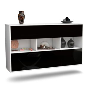 Sideboard Paterson | hängend | Korpus Weiß | Front in Hochglanz Schwarz | 136x79x35cm (BxHxT)
