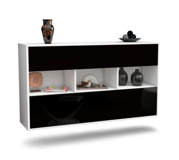 Sideboard Paterson | hängend | Korpus Weiß | Front in Hochglanz Schwarz | 136x79x35cm (BxHxT)