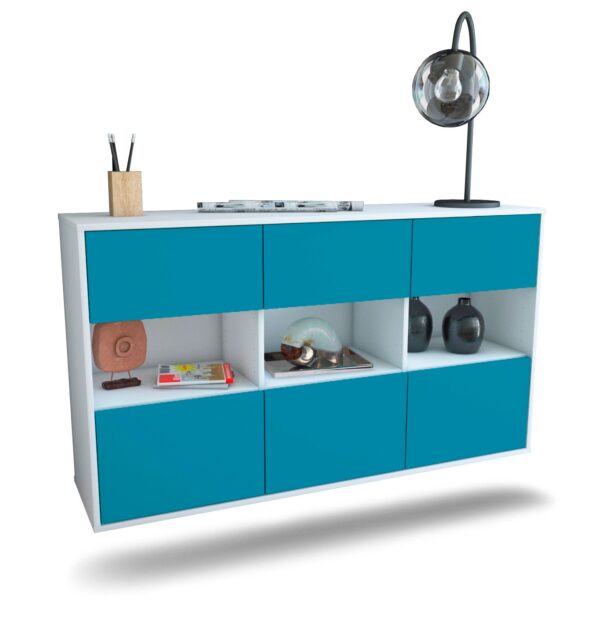 Sideboard Paterson | hängend | Korpus Weiß | Front in Türkis | 136x79x35cm (BxHxT)