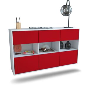 Sideboard Paterson | hängend | Korpus Weiß | Front in Bordeaux | 136x79x35cm (BxHxT)