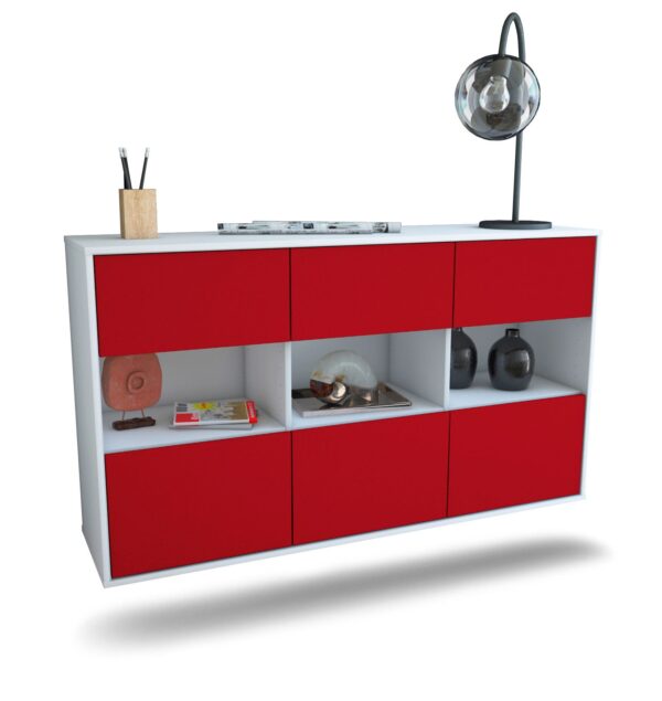 Sideboard Paterson | hängend | Korpus Weiß | Front in Bordeaux | 136x79x35cm (BxHxT)