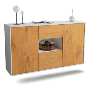 Sideboard Pasadena | hängend | Korpus Weiß | Front in Eiche Holz Optik | 136x79x35cm (BxHxT)