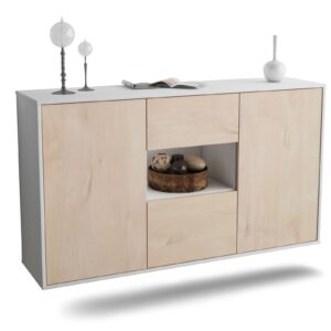 Sideboard Pasadena | hängend | Korpus Weiß | Front in Zeder Holz Optik | 136x79x35cm (BxHxT)