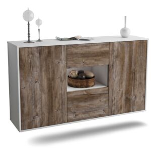 Sideboard Pasadena | hängend | Korpus Weiß | Front in Treibholz Holz Optik | 136x79x35cm (BxHxT)