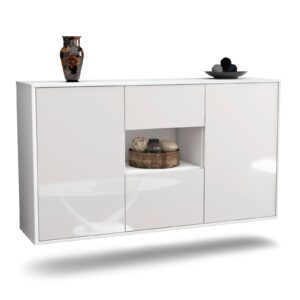 Sideboard Pasadena | hängend | Korpus Weiß | Front in Hochglanz Weiß | 136x79x35cm (BxHxT)