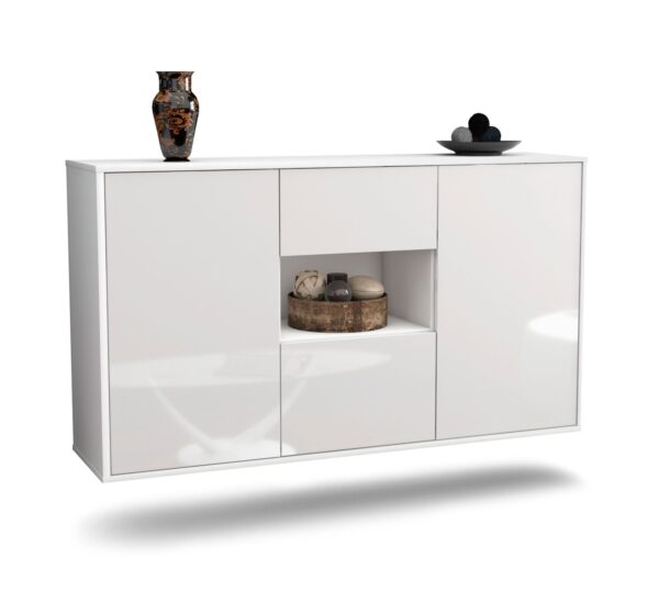 Sideboard Pasadena | hängend | Korpus Weiß | Front in Hochglanz Weiß | 136x79x35cm (BxHxT)