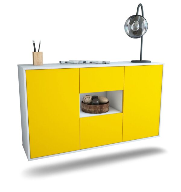 Sideboard Pasadena | hängend | Korpus Weiß | Front in Gelb | 136x79x35cm (BxHxT)