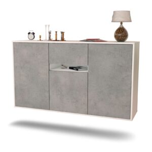 Sideboard Hampton | hängend | Korpus Weiß | Front in Beton Optik | 136x79x35cm (BxHxT)
