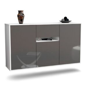 Sideboard Hampton | hängend | Korpus Weiß | Front in Hochglanz Grau | 136x79x35cm (BxHxT)