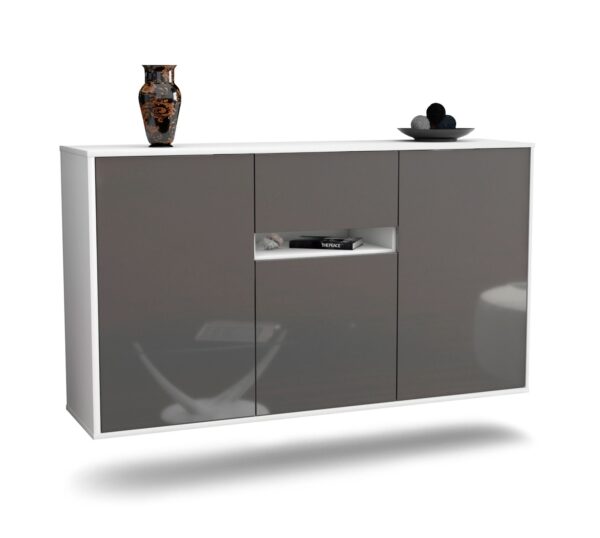 Sideboard Hampton | hängend | Korpus Weiß | Front in Hochglanz Grau | 136x79x35cm (BxHxT)