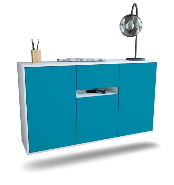 Sideboard Hampton | hängend | Korpus Weiß | Front in Türkis | 136x79x35cm (BxHxT)