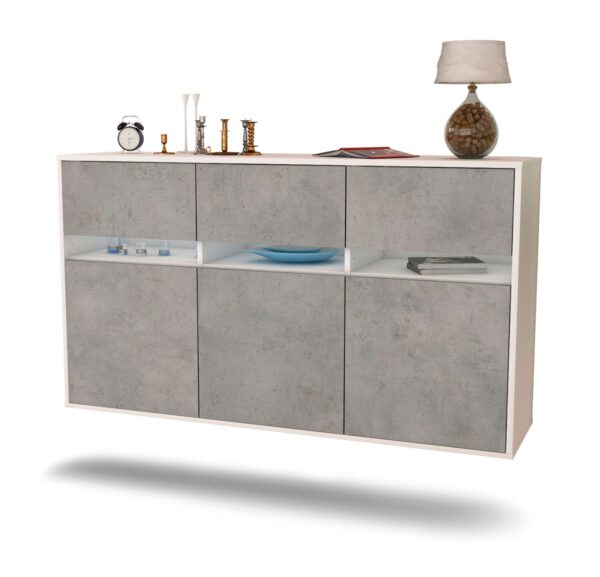 Sideboard Joliet | hängend | Korpus Weiß | Front in Beton Optik | 136x79x35cm (BxHxT)