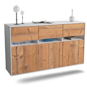 Sideboard Joliet | hängend | Korpus Weiß | Front in Pinie Holz Optik | 136x79x35cm (BxHxT)