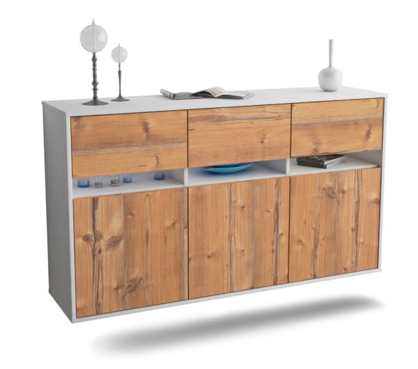 Sideboard Joliet | hängend | Korpus Weiß | Front in Pinie Holz Optik | 136x79x35cm (BxHxT)