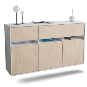 Sideboard Joliet | hängend | Korpus Weiß | Front in Zeder Holz Optik | 136x79x35cm (BxHxT)