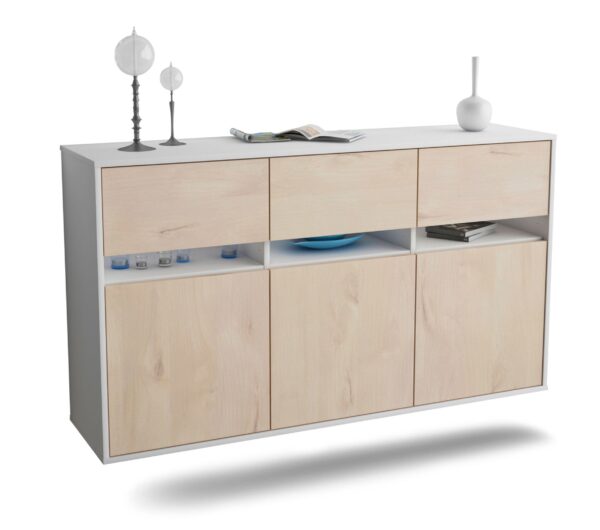 Sideboard Joliet | hängend | Korpus Weiß | Front in Zeder Holz Optik | 136x79x35cm (BxHxT)