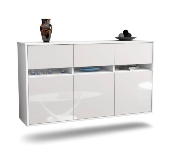 Sideboard Joliet | hängend | Korpus Weiß | Front in Hochglanz Weiß | 136x79x35cm (BxHxT)
