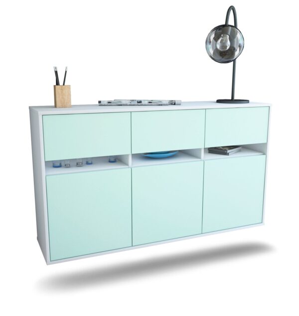 Sideboard Joliet | hängend | Korpus Weiß | Front in Mint | 136x79x35cm (BxHxT)
