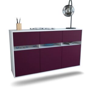 Sideboard Joliet | hängend | Korpus Weiß | Front in Lila | 136x79x35cm (BxHxT)