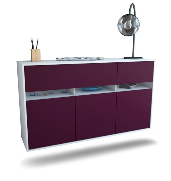 Sideboard Joliet | hängend | Korpus Weiß | Front in Lila | 136x79x35cm (BxHxT)