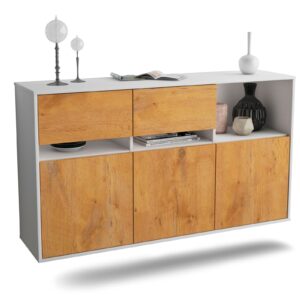 Sideboard Enterprise | hängend | Korpus Weiß | Front in Eiche Holz Optik | 136x79x35cm (BxHxT)