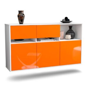 Sideboard Enterprise | hängend | Korpus Weiß | Front in Hochglanz Orange | 136x79x35cm (BxHxT)