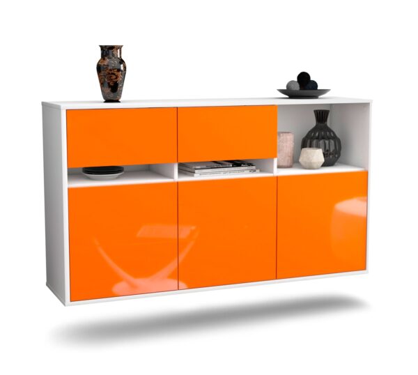 Sideboard Enterprise | hängend | Korpus Weiß | Front in Hochglanz Orange | 136x79x35cm (BxHxT)