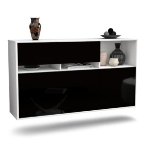 Sideboard Enterprise | hängend | Korpus Weiß | Front in Hochglanz Schwarz | 136x79x35cm (BxHxT)