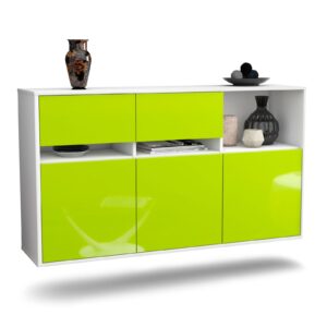 Sideboard Enterprise | hängend | Korpus Weiß | Front in Hochglanz Grün | 136x79x35cm (BxHxT)