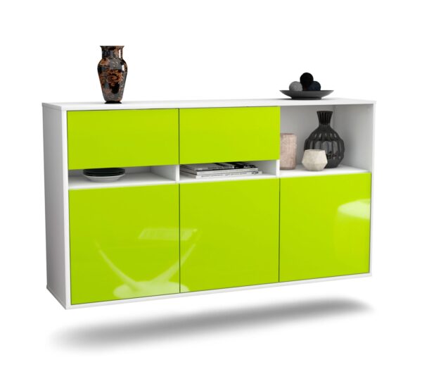 Sideboard Enterprise | hängend | Korpus Weiß | Front in Hochglanz Grün | 136x79x35cm (BxHxT)