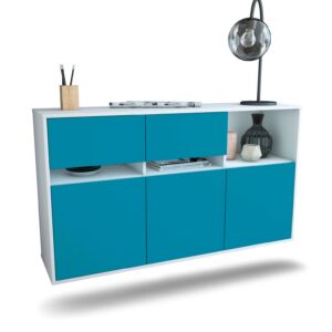 Sideboard Enterprise | hängend | Korpus Weiß | Front in Türkis | 136x79x35cm (BxHxT)