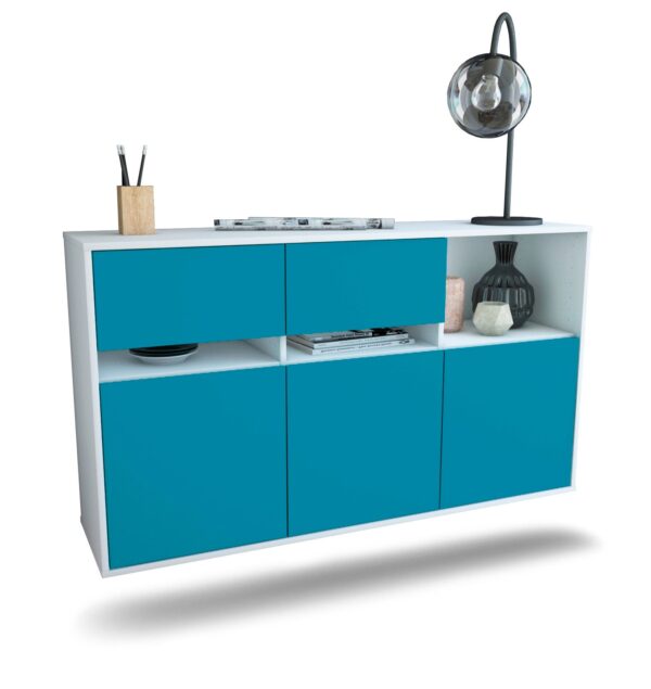 Sideboard Enterprise | hängend | Korpus Weiß | Front in Türkis | 136x79x35cm (BxHxT)