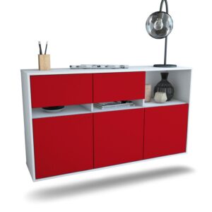 Sideboard Enterprise | hängend | Korpus Weiß | Front in Bordeaux | 136x79x35cm (BxHxT)