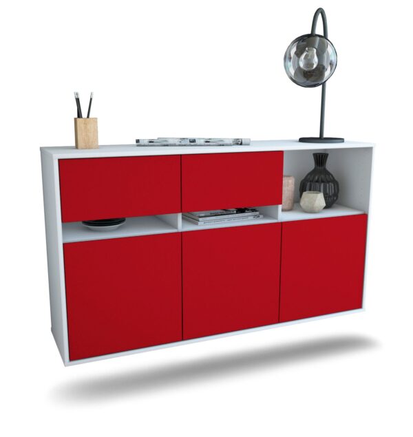 Sideboard Enterprise | hängend | Korpus Weiß | Front in Bordeaux | 136x79x35cm (BxHxT)