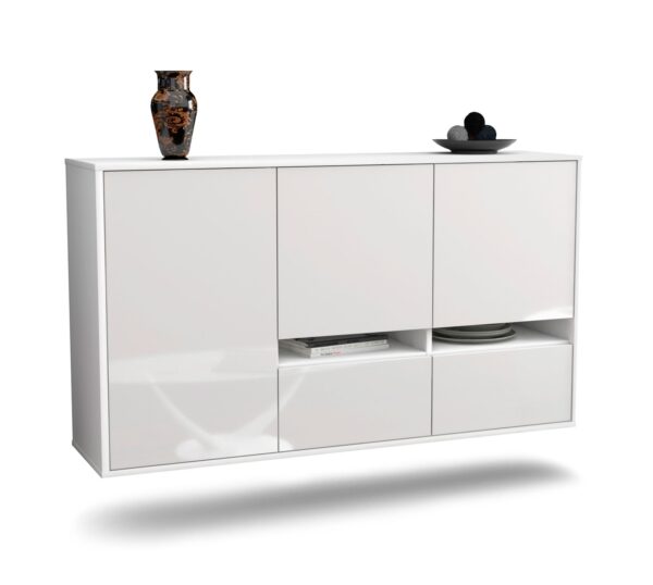 Sideboard Lancaster | hängend | Korpus Weiß | Front in Hochglanz Weiß | 136x79x35cm (BxHxT)