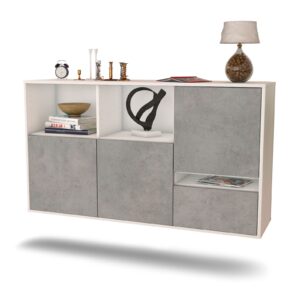 Sideboard Salinas | hängend | Korpus Weiß | Front in Beton Optik | 136x79x35cm (BxHxT)