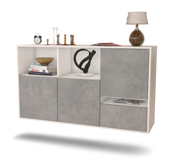 Sideboard Salinas | hängend | Korpus Weiß | Front in Beton Optik | 136x79x35cm (BxHxT)