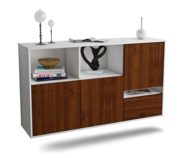 Sideboard Salinas | hängend | Korpus Weiß | Front in Walnuss Holz Optik | 136x79x35cm (BxHxT)