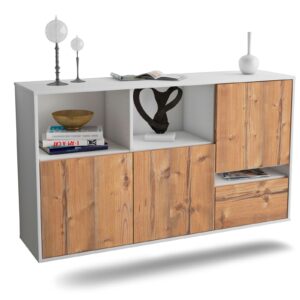 Sideboard Salinas | hängend | Korpus Weiß | Front in Pinie Holz Optik | 136x79x35cm (BxHxT)