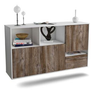 Sideboard Salinas | hängend | Korpus Weiß | Front in Treibholz Holz Optik | 136x79x35cm (BxHxT)