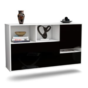 Sideboard Salinas | hängend | Korpus Weiß | Front in Hochglanz Schwarz | 136x79x35cm (BxHxT)