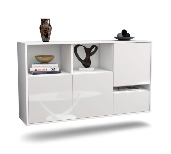 Sideboard Salinas | hängend | Korpus Weiß | Front in Hochglanz Weiß | 136x79x35cm (BxHxT)