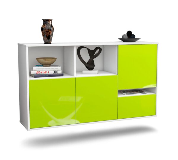 Sideboard Salinas | hängend | Korpus Weiß | Front in Hochglanz Grün | 136x79x35cm (BxHxT)